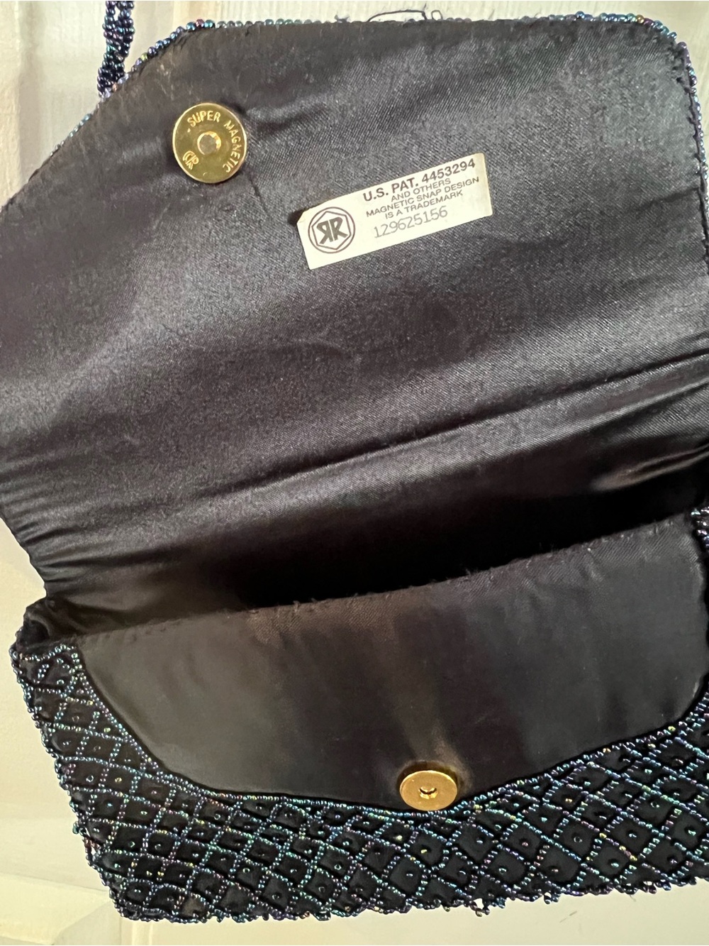 Vintage Beaded Navy Evening Crossbody purse magnetic closure - Picture 7 of 11